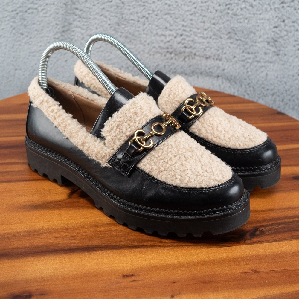 Circus by Sam Edelman Eileen Loafer, Size 8 Women's Shoe, Black White Faux Fur